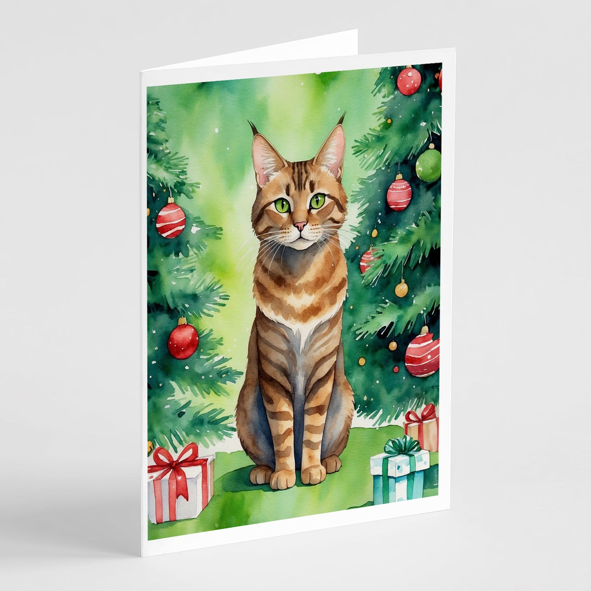 Sokoke Cat By the Christmas Tree Greeting Cards Pack of 8