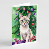 Thai Lilac Cat By the Christmas Tree Greeting Cards Pack of 8