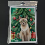 Tonkinese Cat By the Christmas Tree Greeting Cards Pack of 8