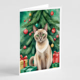 Tonkinese Cat By the Christmas Tree Greeting Cards Pack of 8