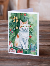 Turkish Van Cat By the Christmas Tree Greeting Cards Pack of 8