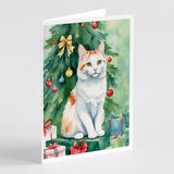 Turkish Van Cat By the Christmas Tree Greeting Cards Pack of 8