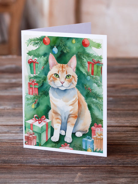 Ural Rex Cat By the Christmas Tree Greeting Cards Pack of 8