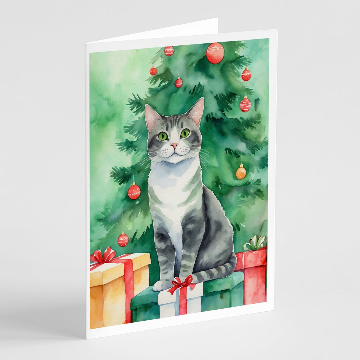 Ural Rex Cat By the Christmas Tree Greeting Cards Pack of 8