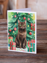 York Chocolate Cat By the Christmas Tree Greeting Cards Pack of 8