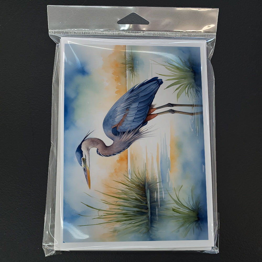 Blue Heron Emerging as the day fades Greeting Cards Pack of 8