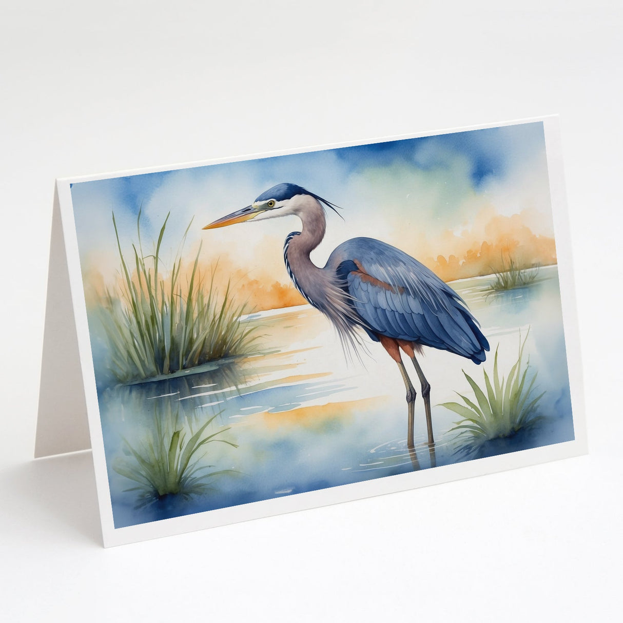 Blue Heron Emerging as the day fades Greeting Cards Pack of 8