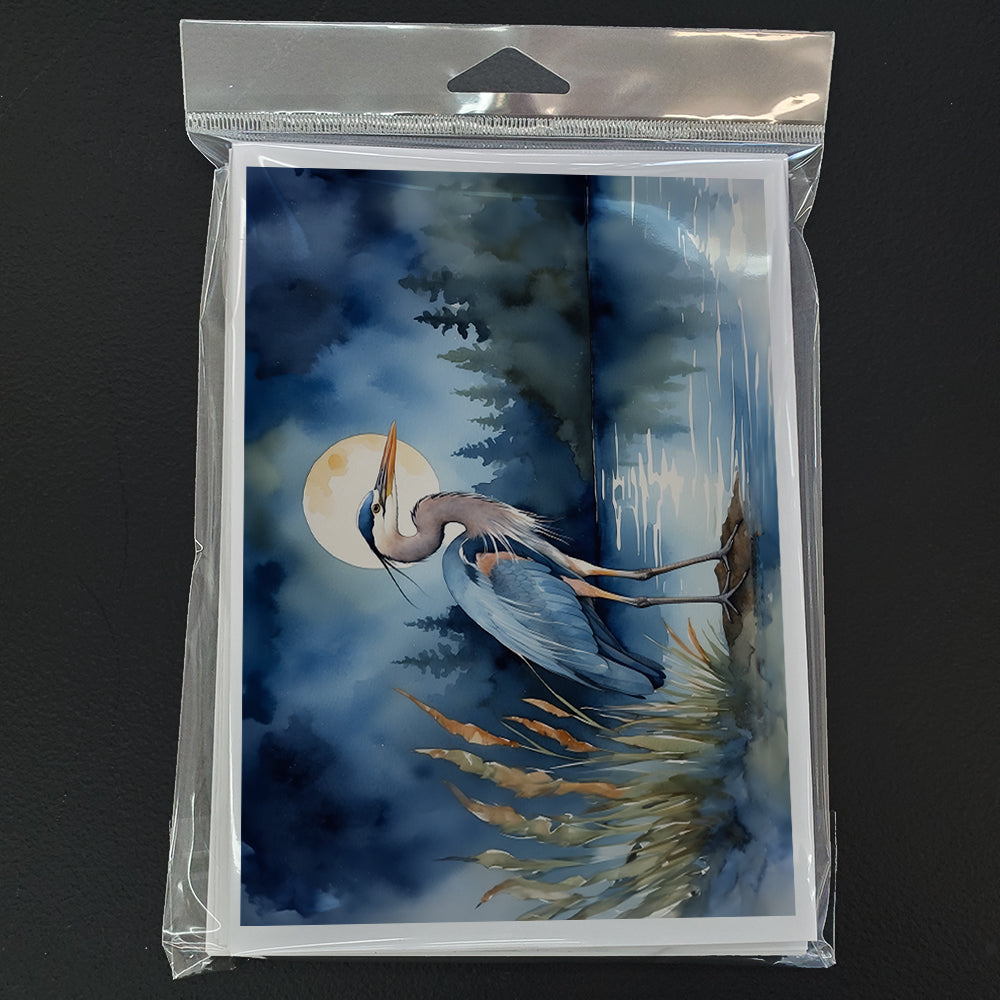 Blue Heron Under the Moonlight Greeting Cards Pack of 8