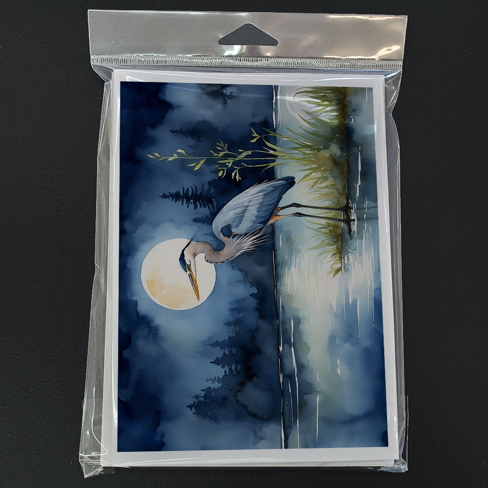 Blue Heron Under the Moonlight Greeting Cards Pack of 8