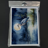 Blue Heron Under the Moonlight Greeting Cards Pack of 8