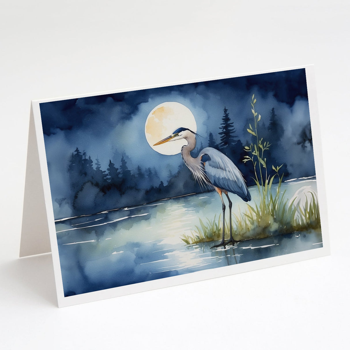 Blue Heron Under the Moonlight Greeting Cards Pack of 8