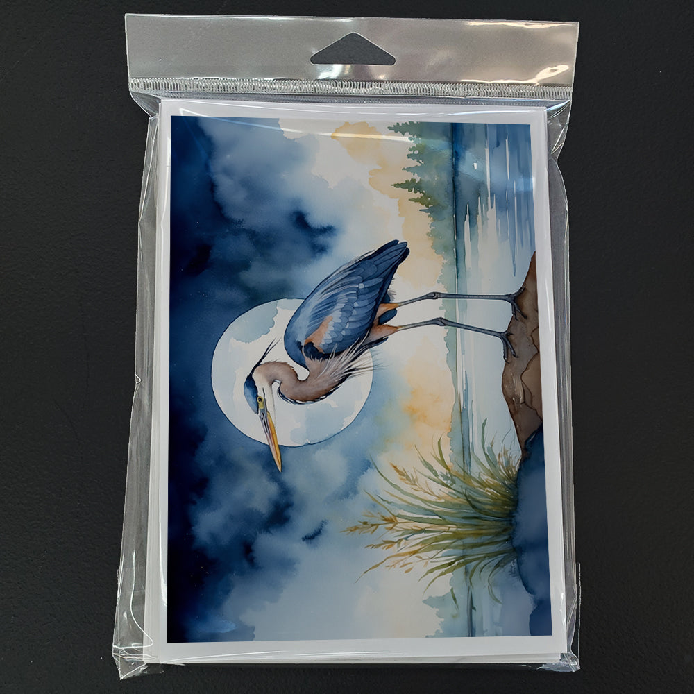 Blue Heron Under the Moonlight Greeting Cards Pack of 8