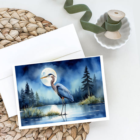 Blue Heron Under the Moonlight Greeting Cards Pack of 8