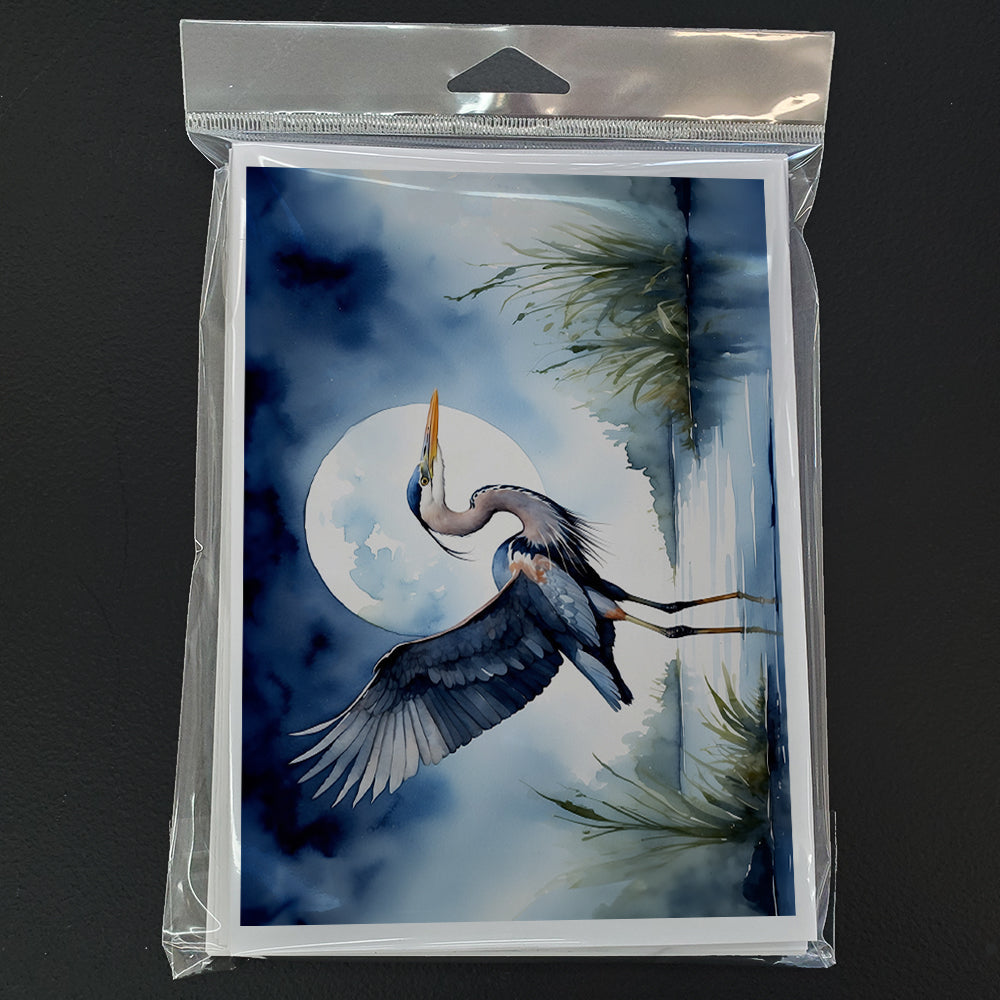 Blue Heron Under the Moonlight Greeting Cards Pack of 8