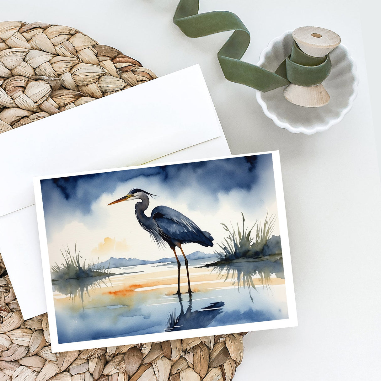 Blue Heron Barely Lit Sky Greeting Cards Pack of 8