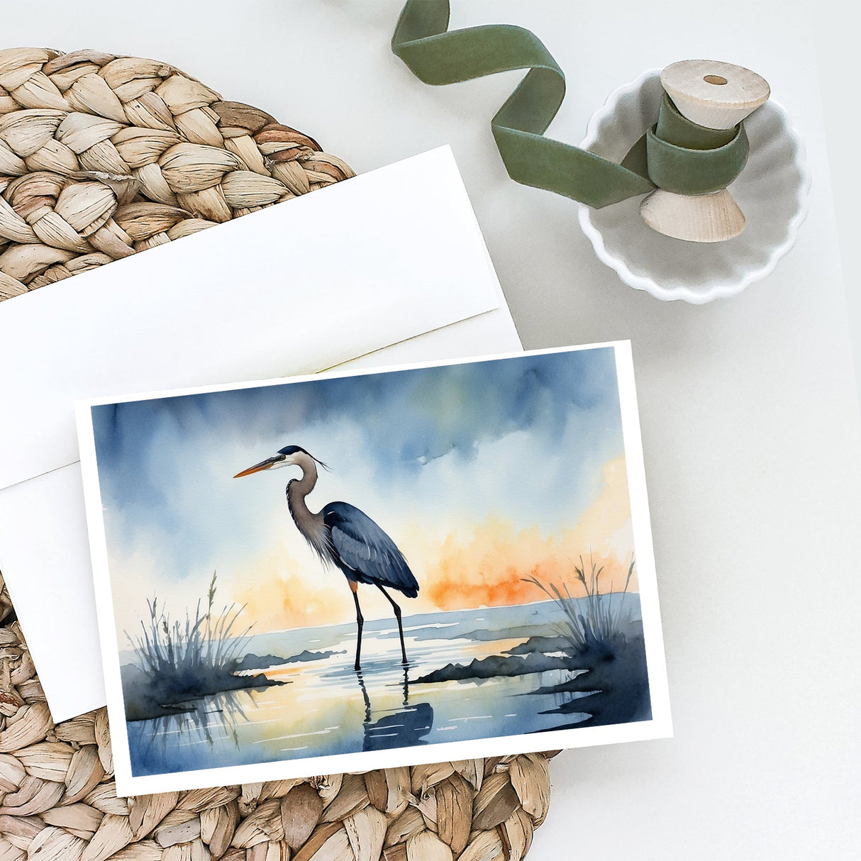 Blue Heron Barely Lit Sky Greeting Cards Pack of 8