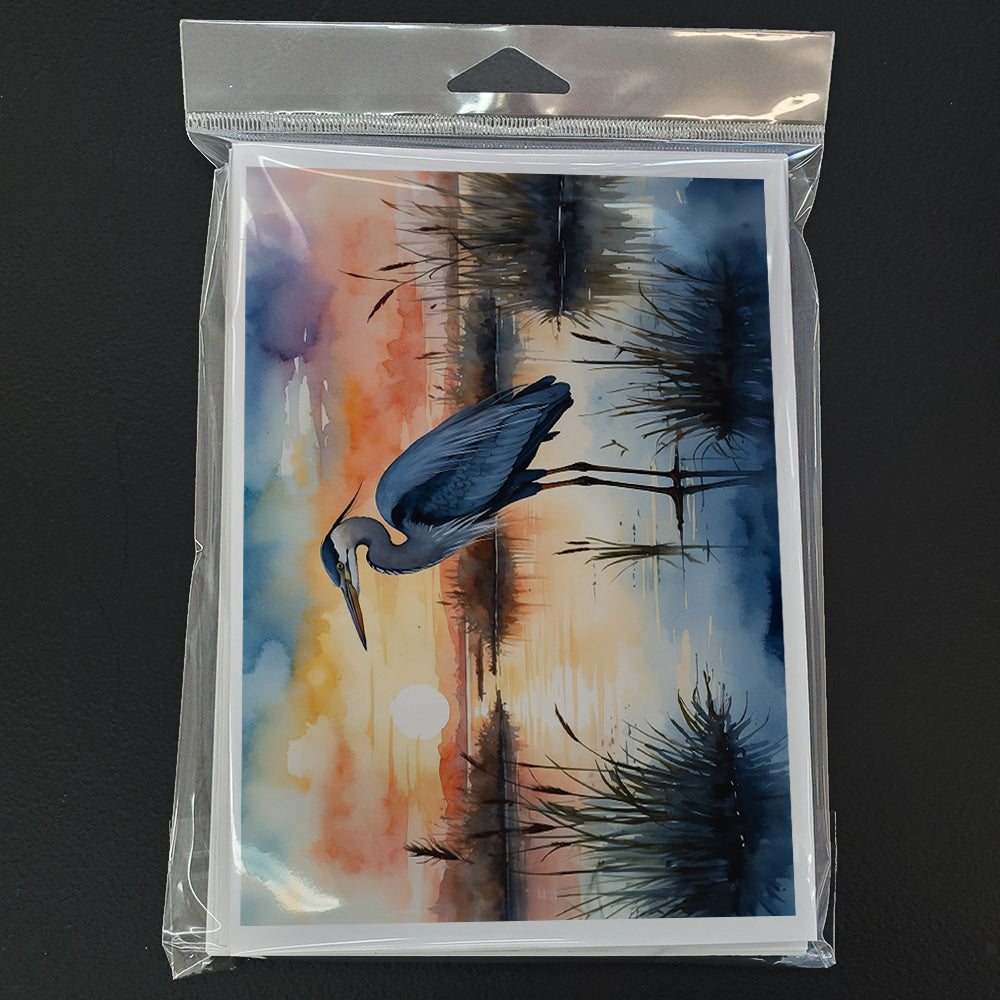 Blue Heron Setting Sun Greeting Cards Pack of 8