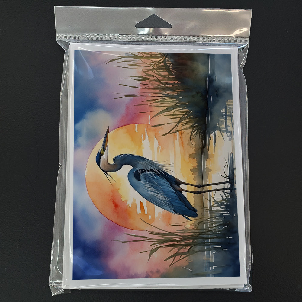 Blue Heron Setting Sun Greeting Cards Pack of 8