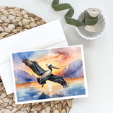 Pelican Fyling at Sunrise Greeting Cards Pack of 8