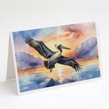 Pelican Fyling at Sunrise Greeting Cards Pack of 8