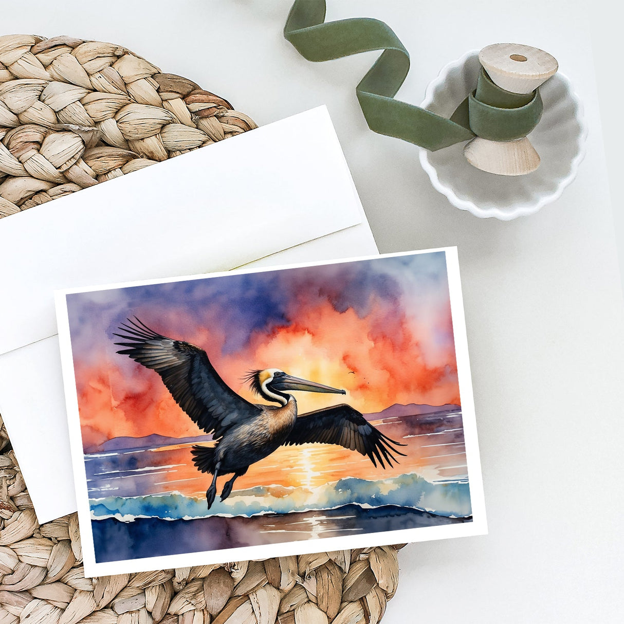 Pelican Fiery Sunset Greeting Cards Pack of 8