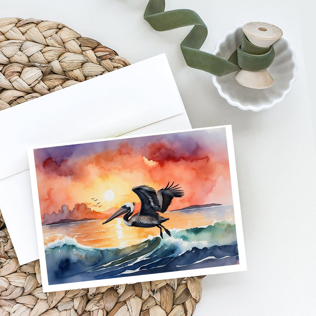 Pelican Fiery Sunset Greeting Cards Pack of 8