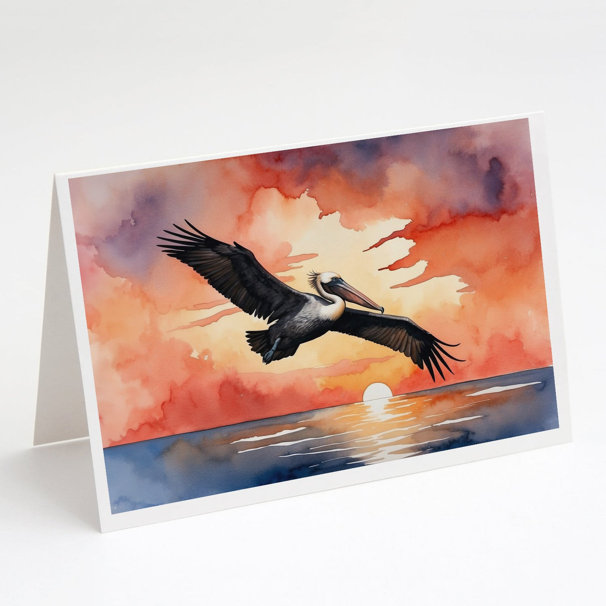 Pelican Fiery Sunset Greeting Cards Pack of 8