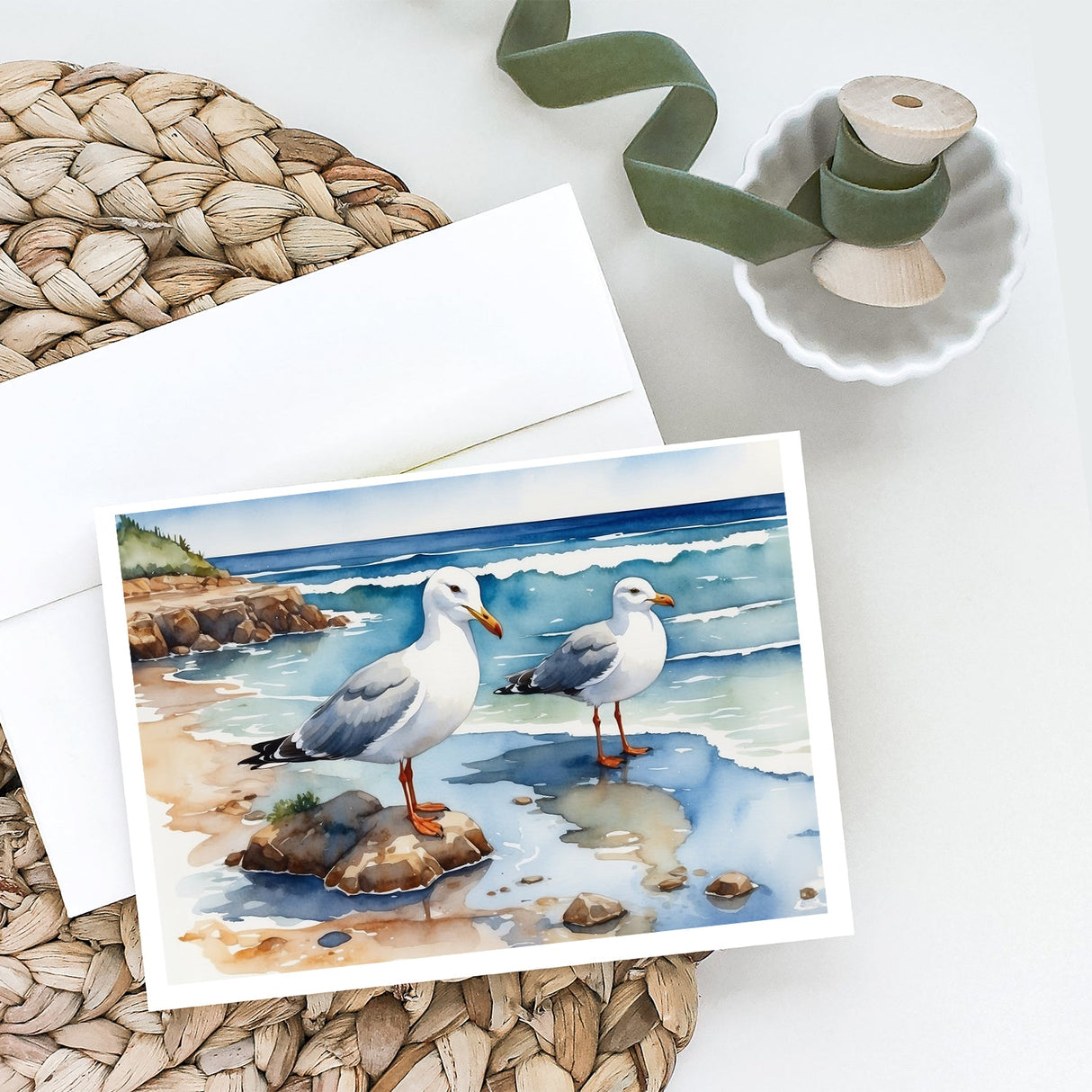 Gulls Scavenging Greeting Cards Pack of 8