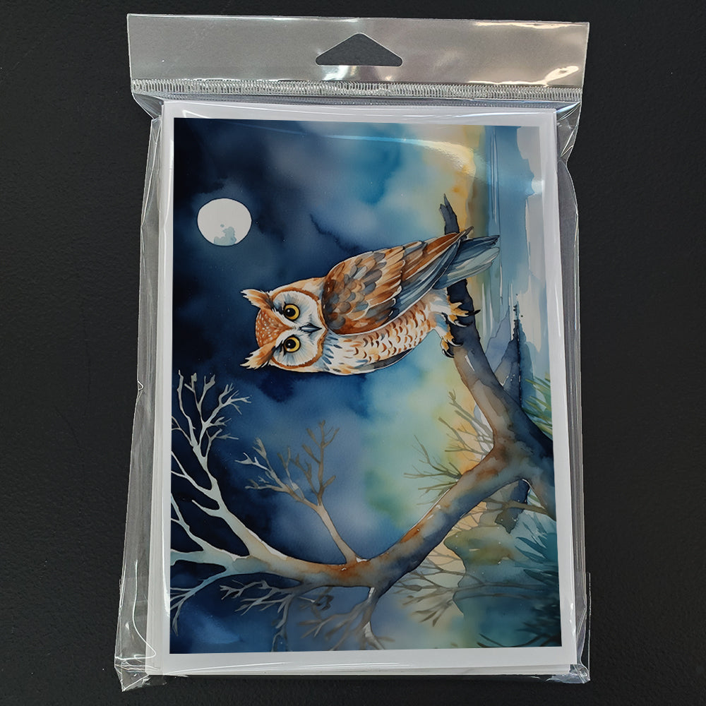 Owl Perched in Coastal Tree Greeting Cards Pack of 8