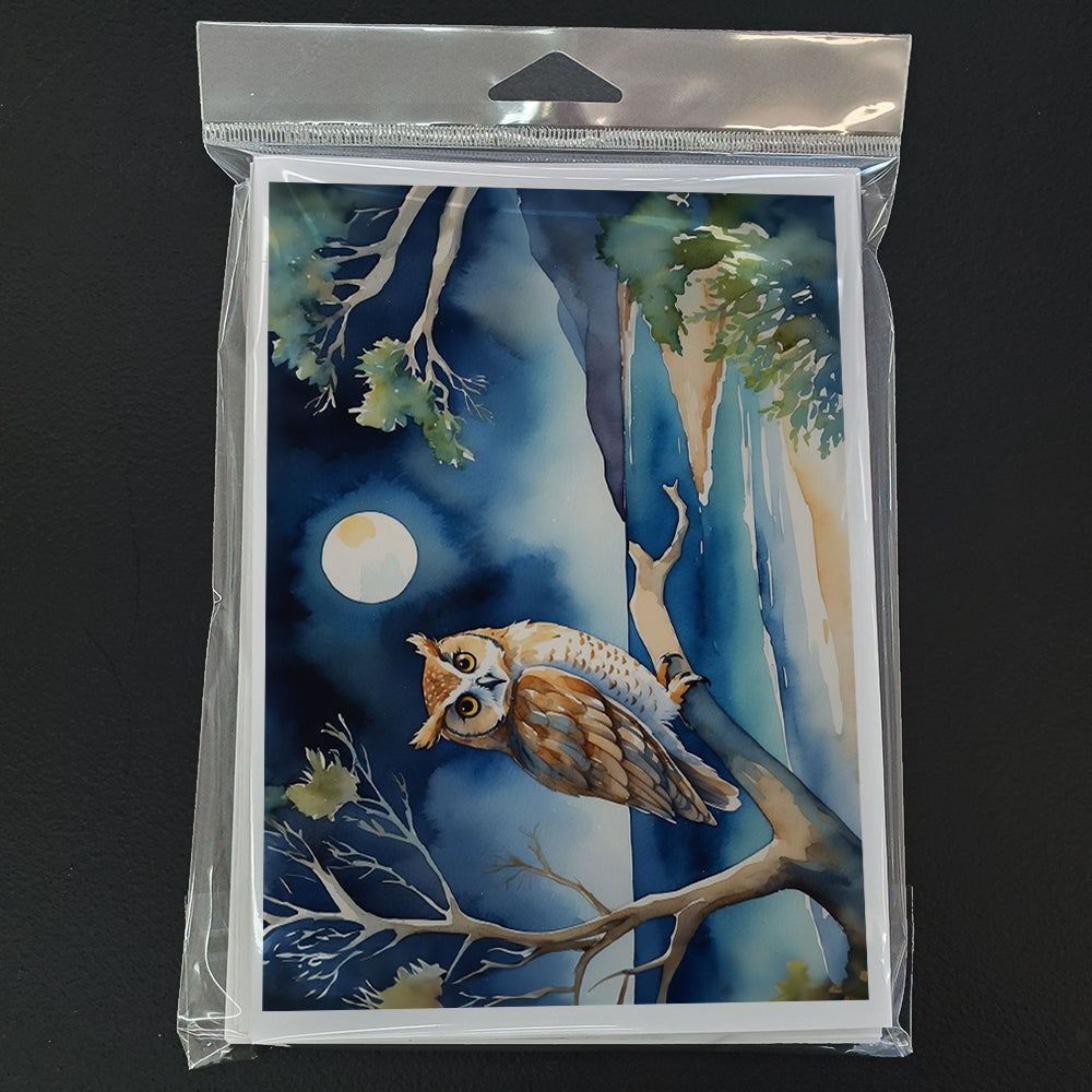 Owl Perched in Coastal Tree Greeting Cards Pack of 8