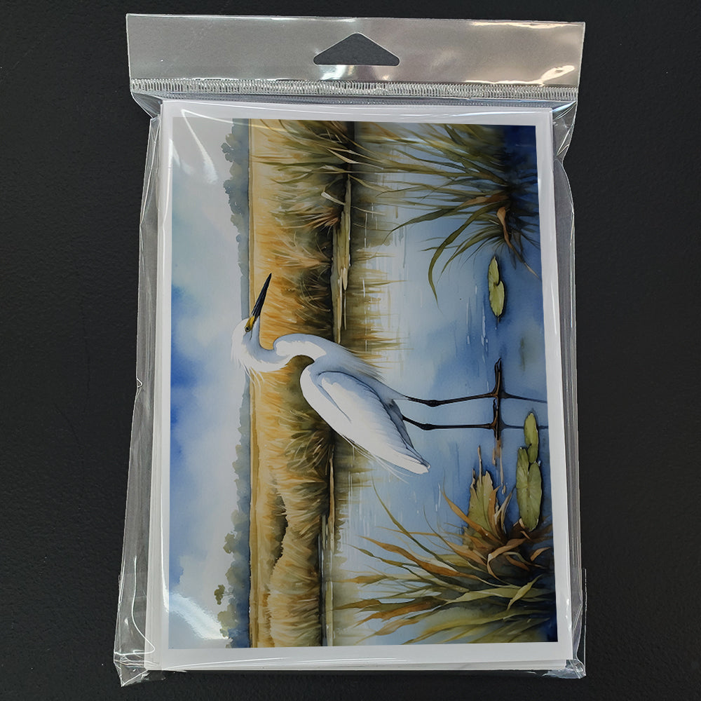 Snowy Egret in Coastal Marshes Greeting Cards Pack of 8