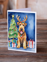 Airedale Terrier Christmas Reindeer Greeting Cards Pack of 8