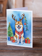 Akita Christmas Reindeer Greeting Cards Pack of 8