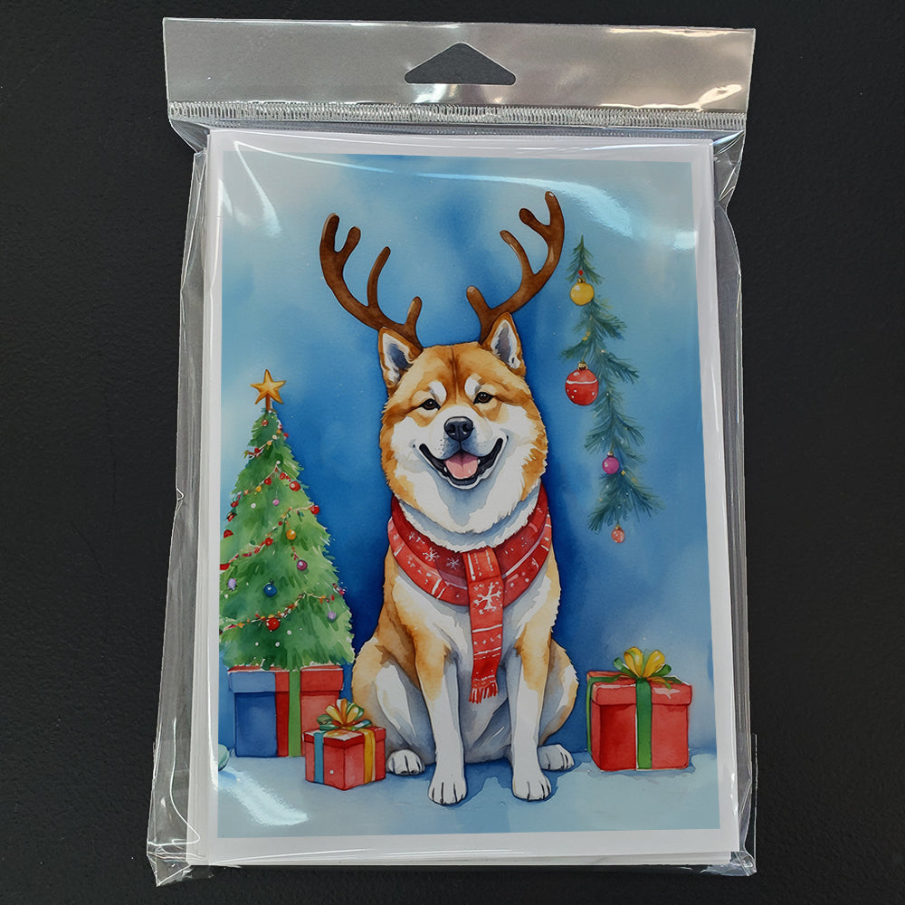 Akita Christmas Reindeer Greeting Cards Pack of 8