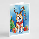 Akita Christmas Reindeer Greeting Cards Pack of 8