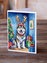 Alaskan Malamute Christmas Reindeer Greeting Cards Pack of 8