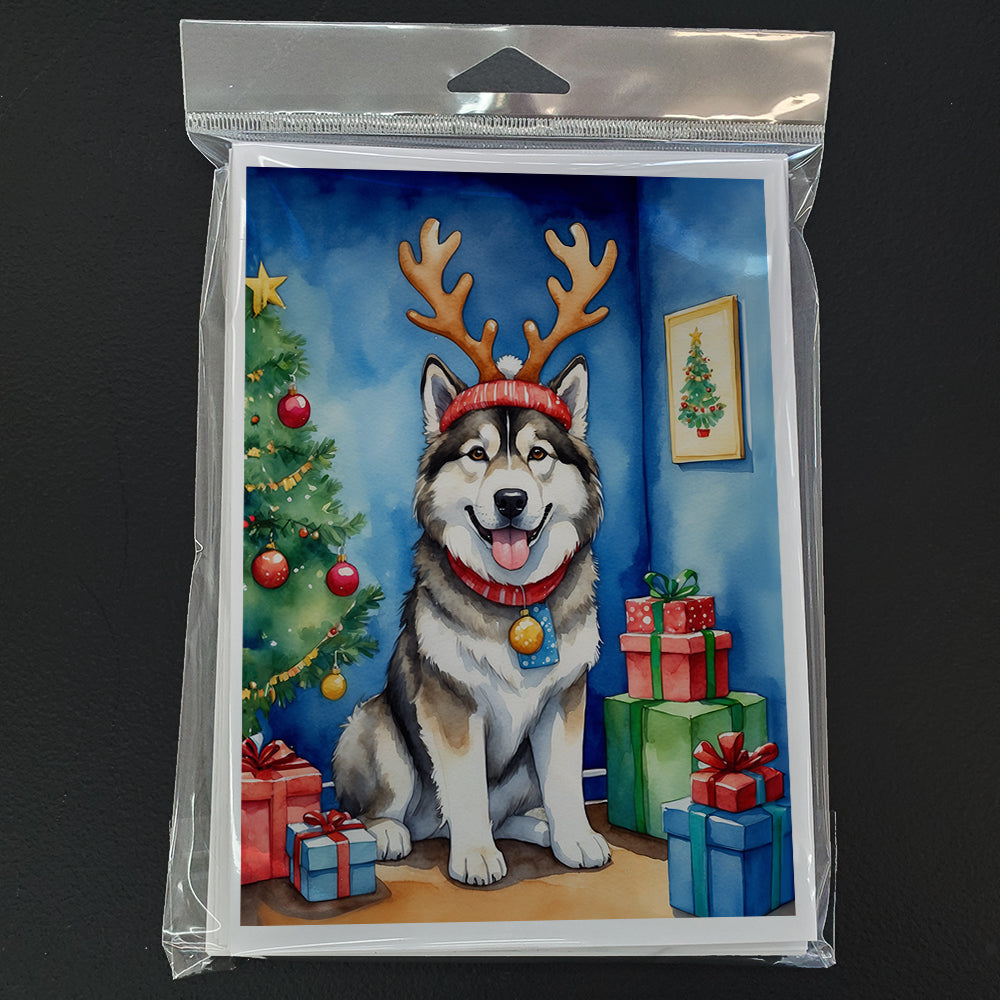 Alaskan Malamute Christmas Reindeer Greeting Cards Pack of 8