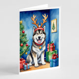 Alaskan Malamute Christmas Reindeer Greeting Cards Pack of 8