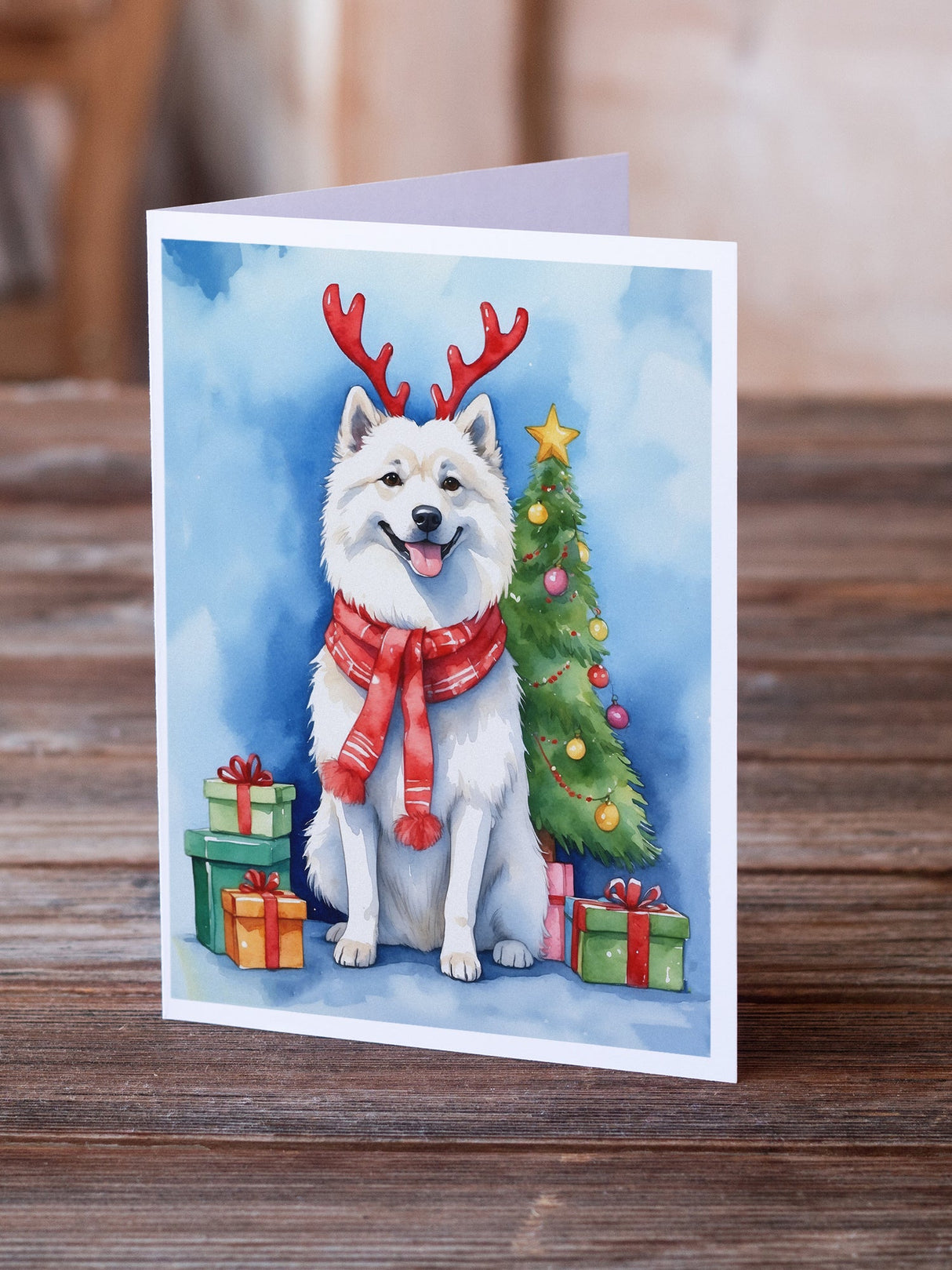 American Eskimo Christmas Reindeer Greeting Cards Pack of 8