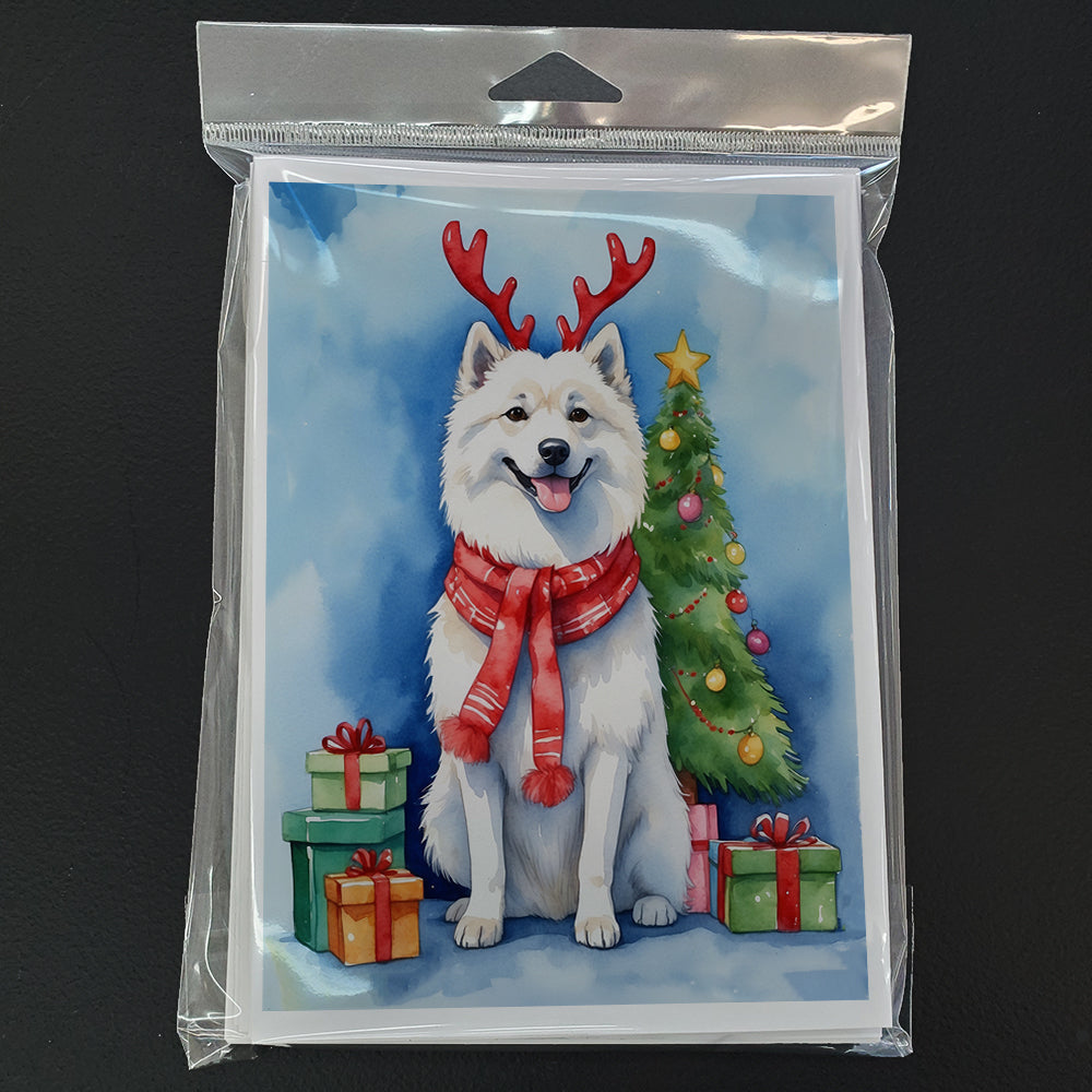 American Eskimo Christmas Reindeer Greeting Cards Pack of 8