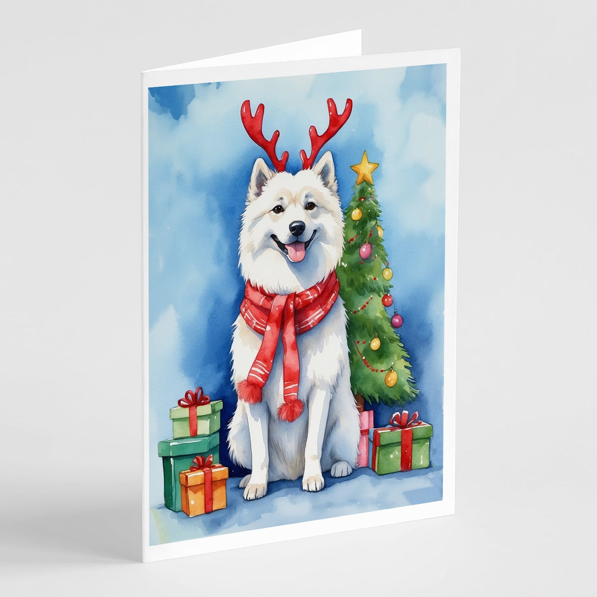 American Eskimo Christmas Reindeer Greeting Cards Pack of 8