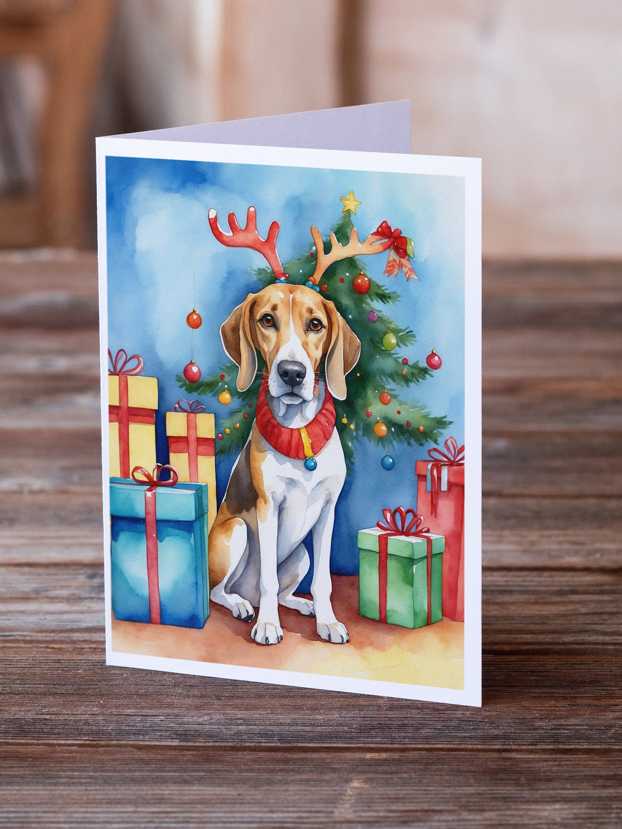 American Foxhound Christmas Reindeer Greeting Cards Pack of 8