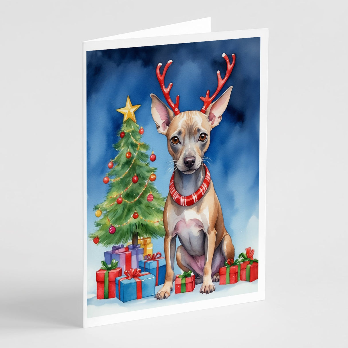 American Hairless Terrier Christmas Reindeer Greeting Cards Pack of 8