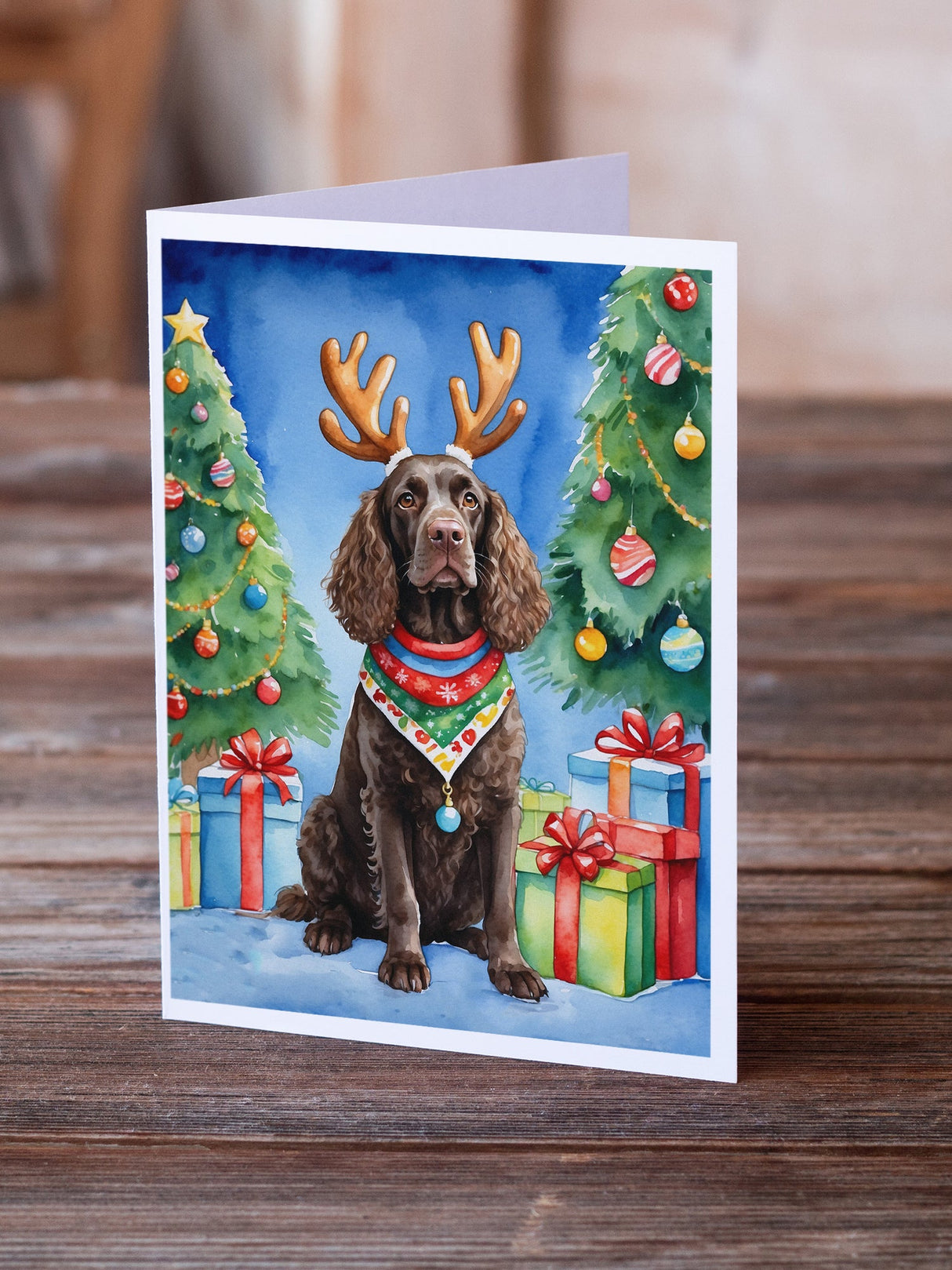 American Water Spaniel Christmas Reindeer Greeting Cards Pack of 8