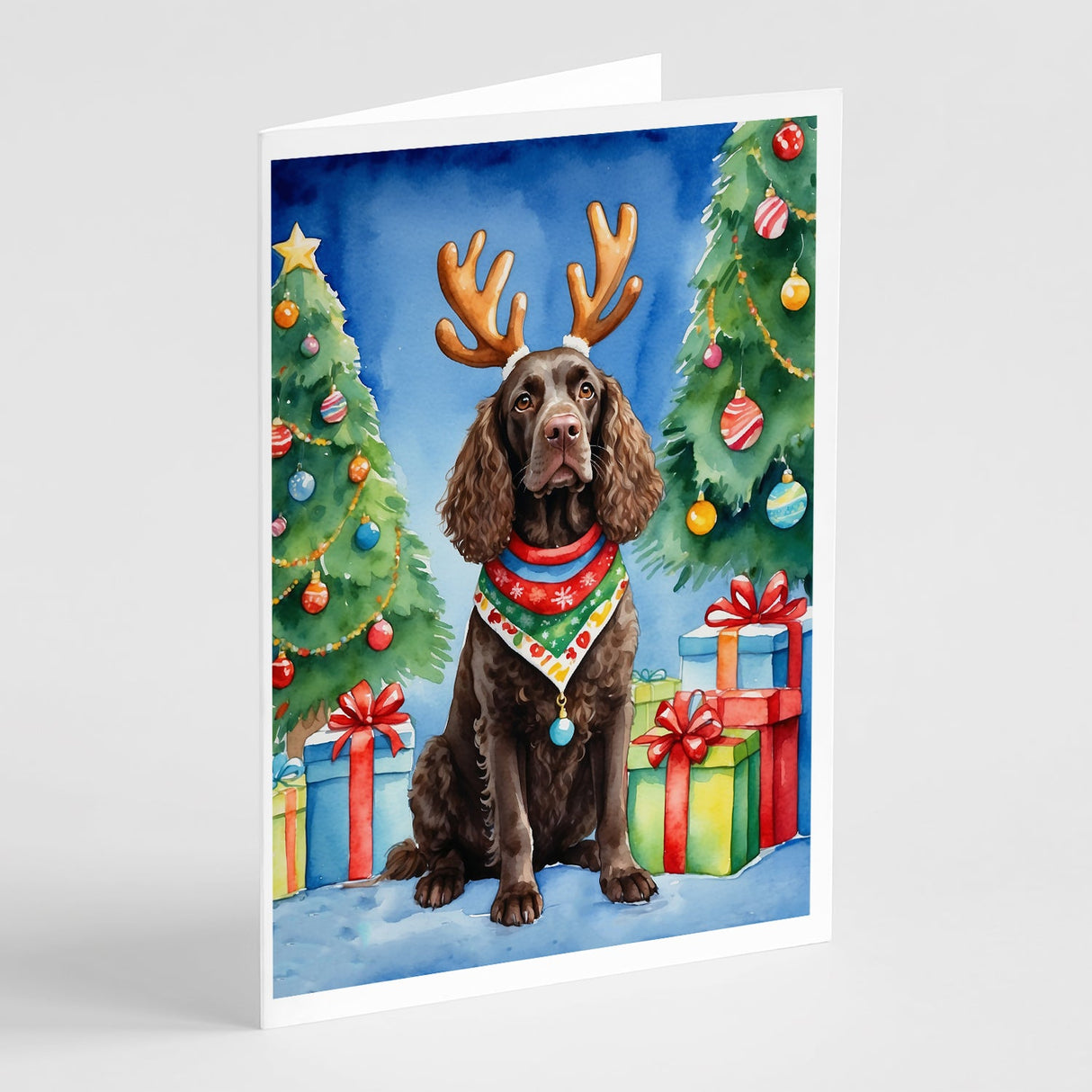 American Water Spaniel Christmas Reindeer Greeting Cards Pack of 8