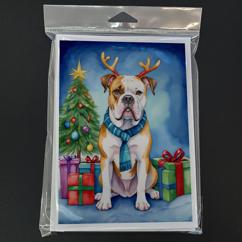 American Bulldog Christmas Reindeer Greeting Cards Pack of 8