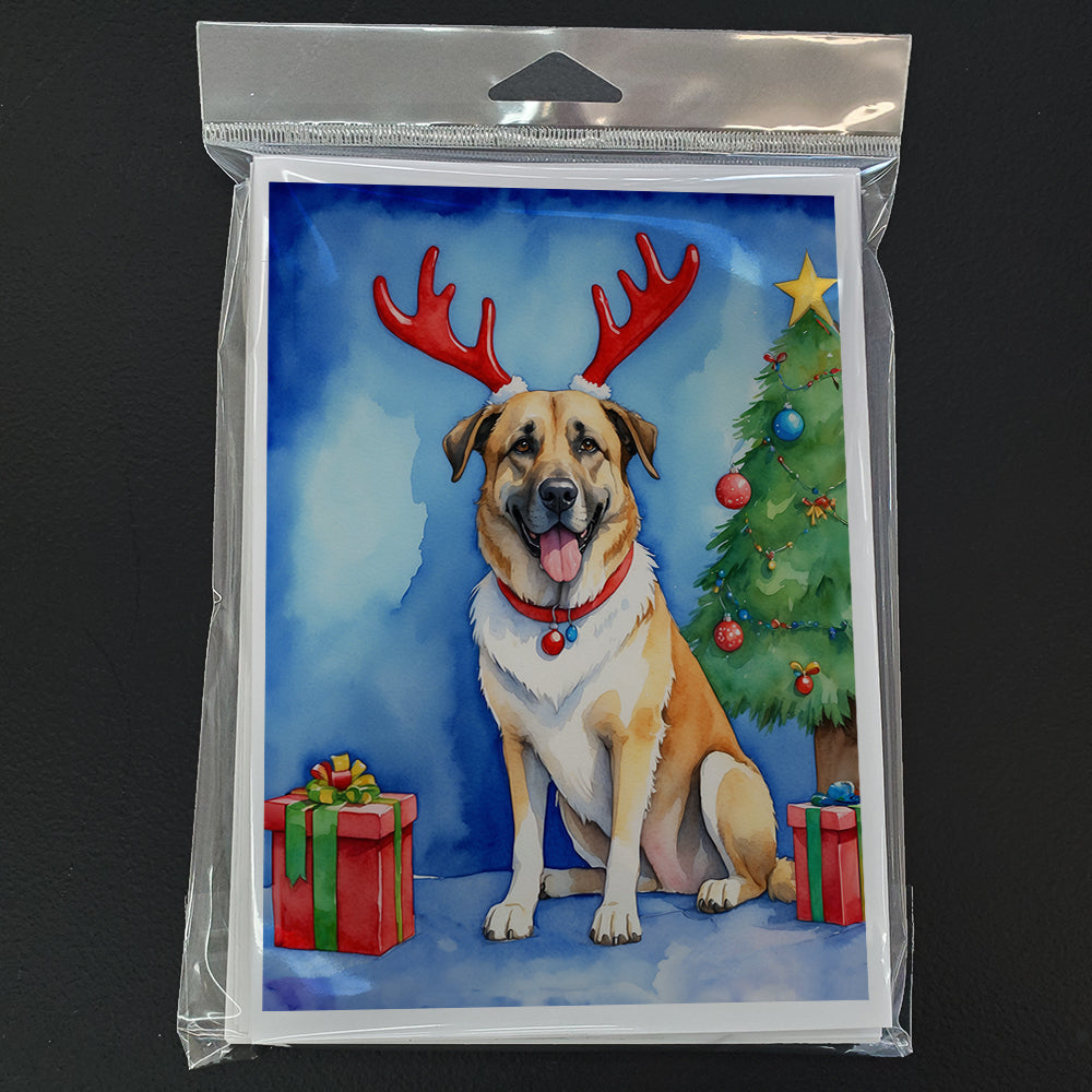 Anatolian Shepherd Dog Christmas Reindeer Greeting Cards Pack of 8