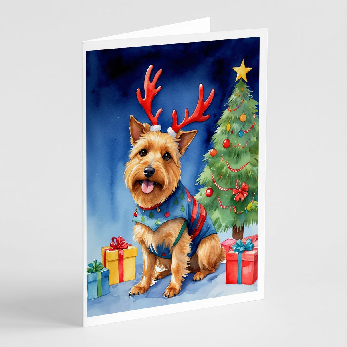 Australian Terrier Christmas Reindeer Greeting Cards Pack of 8