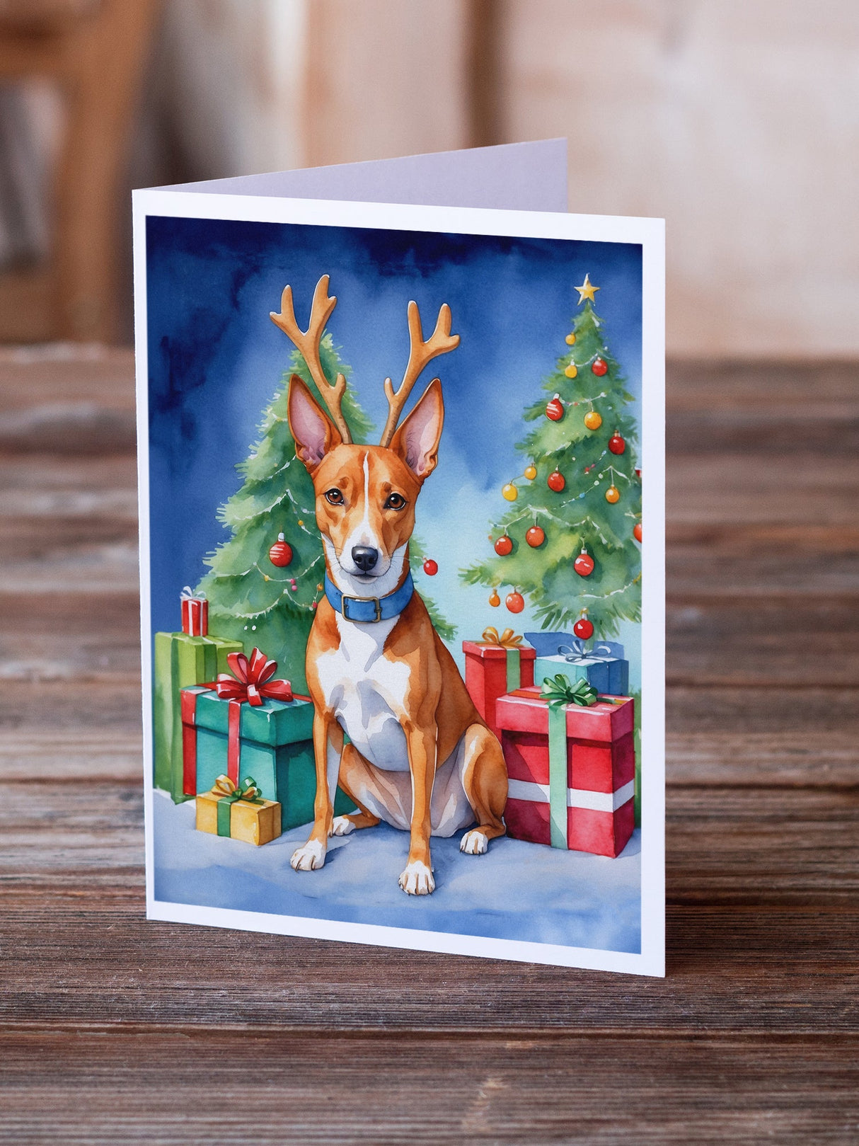 Basenji Christmas Reindeer Greeting Cards Pack of 8