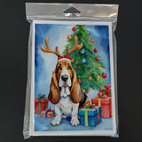 Basset Hound Christmas Reindeer Greeting Cards Pack of 8